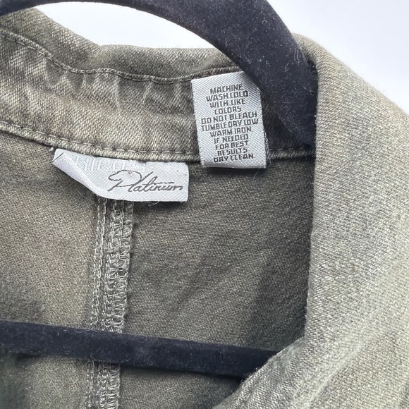 Chico's Platinum Denim Olive Green Utility Vest Size 2 Lg Cotton Stretch EUC - Picture 3 of 9